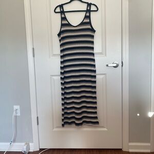 H&M Black and Cream Striped Midi Dress